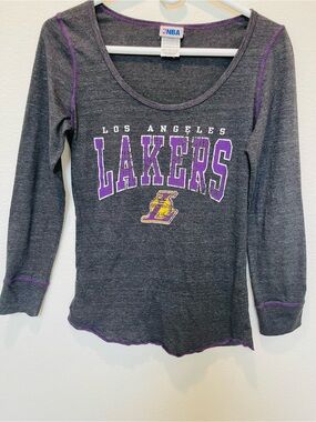 NBA Los Angeles Lakers Dark Gray Long Sleeve Scoop Tee with Purple and Gold Logo